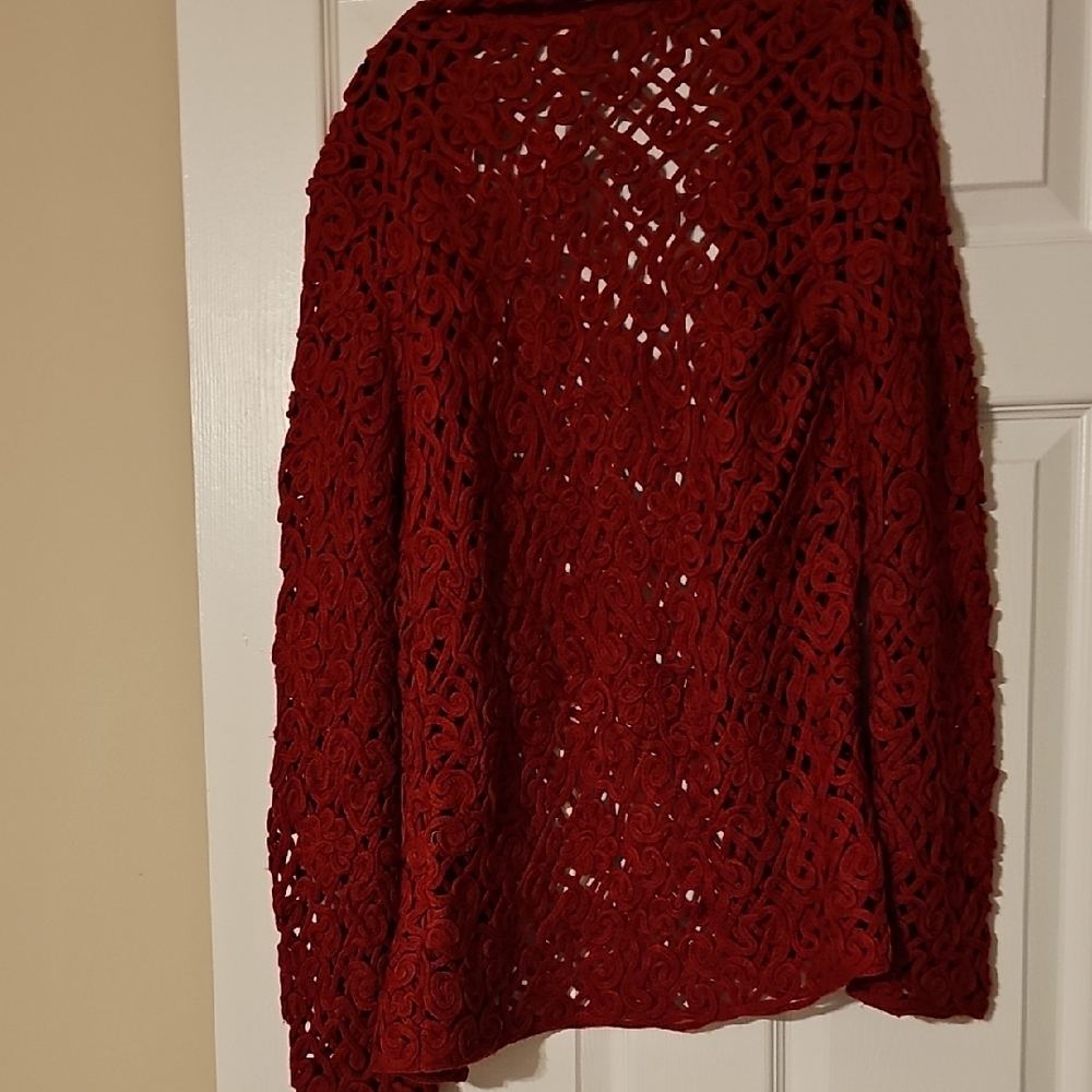 Lana Lee Open-Knit Red Button-Front Cardigan - Picture 5 of 5